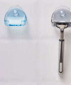 Paquete de 2 soportes para maquinilla de afeitar de ducha con ganchos de ventosa, resistente, reutilizable, ideal para baños, cocinas, toallas, esponjas de baño y llaves (azul, gris)