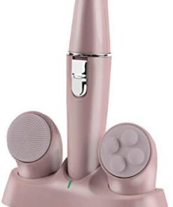 Vivitar PG-9002-RG Sistema de depilación facial recargable 3 en 1, depiladora compacta, depiladora eléctrica, exfoliante, impermeable con 2 velocidades, recortadora y depiladora, oro rosa