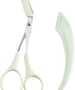 Maquinilla de afeitar para cejas para principiantes, diseño de media luna, microhoja más tijeras de corte para cejas, viajes, hogar, salón, verde