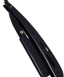 Maquinilla de Afeitar Manual Fácil de Usar y Abrir de Acero Inoxidable Negra Vintage para Barba y Patillas Adecuado para Peluquerías y Uso en Casa