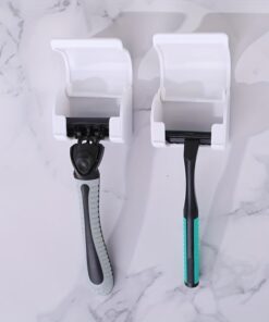 1 soporte para maquinilla de afeitar con cubierta de plástico autoadhesivo para montaje en pared, soporte impermeable para la mayoría de afeitadoras, color blanco