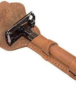 Esconde y bebe, funda protectora de doble filo de piel para afeitadora hecha a mano
