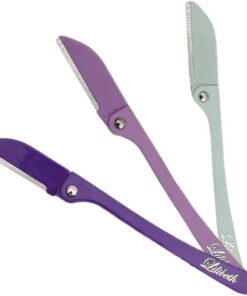 Lilibeth Brow Shaper - Cuchillas de dermaplaning para rostro - Afeitadora facial para mujeres - Herramienta de dermaplaning para mujeres - Paquete de 3 cuchillas Derma (morado oscuro, lavanda y menta)