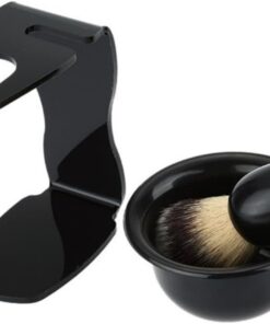 Healeved Kit Cuidado para Hombre Brocha de Afeitar de Nailon, Soporte Acrílico Negro y Jabonera para Limpieza Facial Bordes Suaves Óxido
