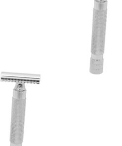 Healeved 2piezas Afeitadora De Seguridad Inoxidable Para Hombre Diseño Texturizado Para Cómodo y Profesional o Doméstico
