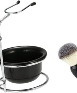 VALICLUD Soporte para Brocha de Afeitar y Bordes Suaves con Cuenco, Base Antideslizante en ABS Negro Juego Color Aleatorio para Baño