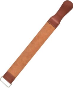 Correa de Afilado de Doble Cara Marrón para Afeitar Recta | Cuero y Tela Artificial, Diseño Ancho, Uso Cómodo, para Peluquero, Secado y Pulido de Hojas