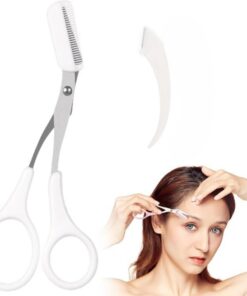 Tijeras recortadoras de cejas con peine, maquinilla de afeitar curvada, de acero inoxidable, antideslizante, para depilación facial, accesorios de belleza para mujeres y hombres