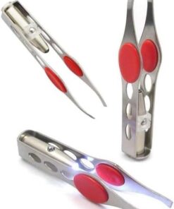 2 pinzas plateadas con luz LED para depilación, herramienta de maquillaje, cejas, pestañas, para mujeres, vello facial, recortador de pestañas, pelo encarnado para pinzas, pinzas de depilación para