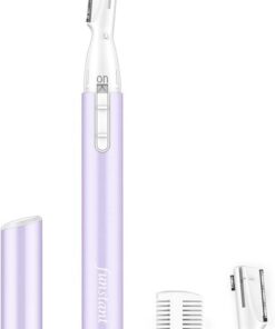 Cortadora de cejas mejorada, afeitadora eléctrica de precisión para mujeres, funciona con pilas, removedor de vello facial con peine, sensación de tirón, cara indolora, barbilla, cuello, B