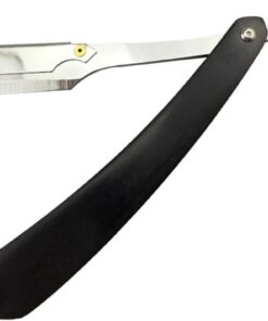 Maquinilla de Afeitar Recta Negra de Metal para Hombre | Apertura Fácil del Guardia, Portátil para Viaje, Apta para Barberos y Vello Fino