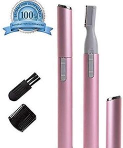 Ceja Cortapelos Eléctrico de Mujer Vello Facial Quitaesmalte para Mujer, Ceja Bikini Cortapelos Ceja Afeitadora Rasuradora Faja Set, con Cepillo y Peine, Portátil con Estilo, Batería Funciona (Rosa)