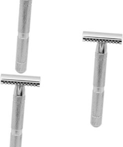 Healeved 3 Piezas Afeitadora Doble Maquinilla De Afeitar De Acero Maquinillas De Afeitar Para Barba De Afeitar Con Diseño Texturizado Afeitadoras Hombre Soporte De Madera