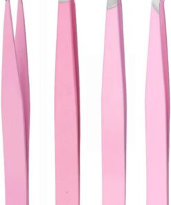 4 pinzas de cejas para mujer, depilación profesional, de acero inoxidable, para vello facial encarnado, color rosa astillado
