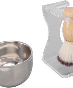 Generic Juego de 3 brochas de afeitar, soporte para brochas de afeitar con soporte acrílico, cuenco de nailon para hombres, regalo húmedo