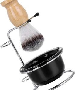 Set para Afeitar Hombre Brocha de Afeitar de Espuma Densa y Elástica, Cuenco Redondo de Acero Inoxidable, Accesorio Práctico para Cuidado Facial