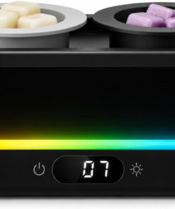 Calentador de cera con temporizador, calentador de cera eléctrico de doble plato para derretir cera perfumada, luz LED de estado de ánimo de 7 colores, platos de silicona extraíbles, fundidor