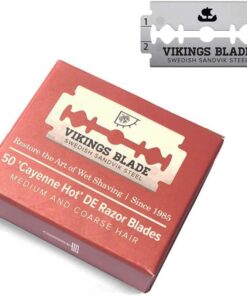VIKINGS BLADE Cuchillas de afeitar de seguridad de doble filo, 50 cuchillas, acero sueco + revestimiento de platino, cuchillas de afeitar de repuesto y recambios (semiagresivas y seguras)