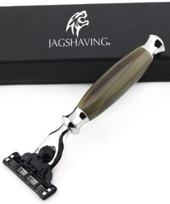 Jag Shaving Strumento da barba manuale a triplo bordo con manico en resina verde e marrón