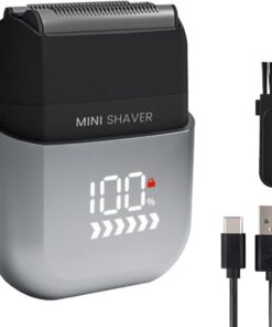 Mini afeitadora eléctrica de aluminio para hombres, mini maquinilla de afeitar con pantalla LED, IPX7 impermeable y compacta, afeitado facial compacto para viajes, 3 cuchillas de cabeza folatada y