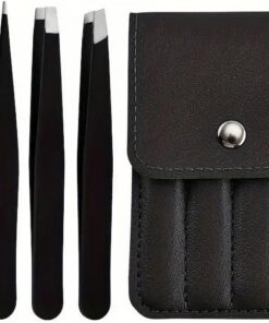 Juego de pinzas con estuche de almacenamiento, herramienta profesional de precisión de acero inoxidable para cejas, vello facial y astillas, para hombres y mujeres