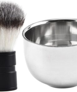 Juego de 2 Brochas de Afeitar de Acero Inoxidable Taza Metálica | Mango de Aluminio, Mezcla Manual de Espuma, Fácil Limpieza, Diseño Retro y Cómodo para Llevar