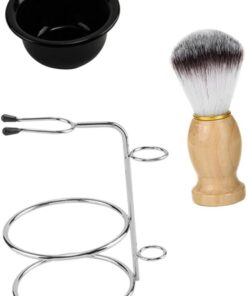 ULTECHNOVO Juego de Afeitado para Hombre Soporte de Brocha y Cuenco de Acero Inoxidable, Diseño Redondo Pared Interior Lisa para Fácil Formación de Espuma