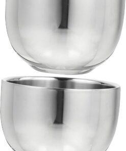 Healeved Cuenco de Afeitar para Hombres 2 Piezas de Acero Inoxidable Plata | Forma Redondeada, Acabado Simple y Elegante, Resistente al Óxido, Apto para Viaje