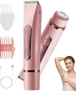 Recortadora de bikini para mujer, afeitadora eléctrica 2 en 1 para mujer, removedor de pelo recargable de doble cabeza, uso húmedo y seco, recortadora personal sin dolor, para axilas, piernas, brazos