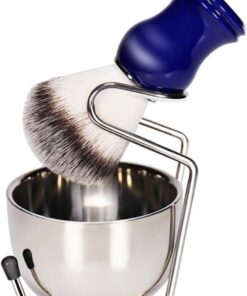 Ciieeo Juego de Cepillo Profesional para Afeitar para Hombres Cerdas de Nailon y Acero Inoxidable, Cuenco para Mezclar y Soporte Metálico Portátil