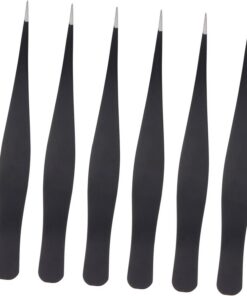 Pinzas para Pestañas Rectas Negras de Acero Inoxidable, 6 Piezas | Uso Profesional de Maquillaje, Diseño Ergonómico Ligero y Portátil, Selección Precisa de Pestañas