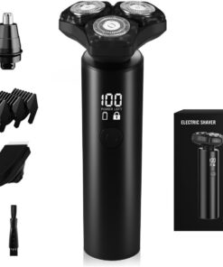 Maquinilla de afeitar eléctrica para hombres, cabezales flotantes 3D, afeitadoras eléctricas profesionales para hombres, IPX8 impermeable, bloqueo de viaje USB y kit de aseo multifuncional (nariz