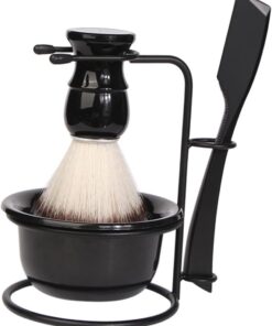 Kit de Afeitado Manual y Maquinilla Ergonómica Brocha de Nylon de Aleación de Zinc, Incluye Tazón para Jabón para Hombre Adecuado para Baño
