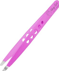 YNR Pinzas para vello facial para mujer, pinzas inclinadas de acero inoxidable para depilar con precisión, barbilla, vello encarnado, astillas y removedor de garrapatas para hombres y mujeres (rosa)