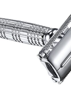 SHINEOFI Afeitadora de Seguridad Maquinilla de Afeitar para Vello Facial de Aleación Plata, Manual, Doble Filo, Agarre Ligero, Fácil de Limpiar, para Uso Doméstico y Barberías