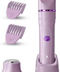 Afeitadora eléctrica 2 en 1 para mujer, uso seco/húmedo para bikini, axila, cara y 12 áreas de precisión, afeitadora púrpura recargable con cabeza desmontable, morado dorado