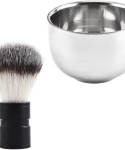 Kit de Afeitado Taza de Acero Inoxidable 304, 2 Piezas | Brocha para Bigote Mango Cómodo, Diseño Retro y Estiloso, Materiales Resistentes para Uso Manual