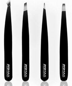 Promax Care EyeBrow - Juego de 4 pinzas para depilar, vello encarnado, depilación facial, astillas de acero inoxidable, puntas afiladas y puntiagudas que se ajustan perfectamente, 40-9049B4P (negro)