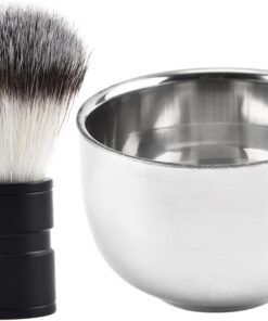 2piezas Brochas de Afeitar Prácticas para Hombres Taza de Afeitar de Acero Inoxidable Kit de Herramientas de Afeitado para Barba