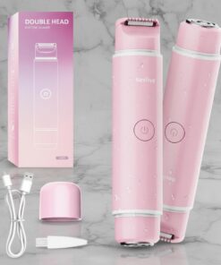 Recortadora de bikini para mujer, maquinilla de afeitar eléctrica y afeitadora de doble cabeza, IPX7 impermeable, recargable con pantalla LED, removedor de vello para zona púbica, axilas, piernas y