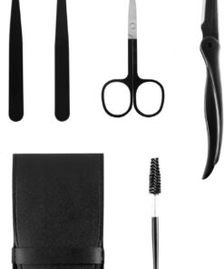 Kit de recortadora de cejas de 5 piezas con estuche de viaje, incluye tijeras, pinzas, maquinilla de afeitar y cepillo, juego profesional 5 en 1