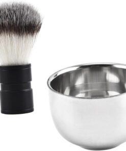 GANAZONO 2 piezas Afeitado para Hombre con Brocha y Cuenco de Acero Inoxidable Resistente la Corrosión Portátil y Fácil de Limpiar para Viaje y Diario