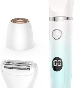 Recortadora de bikini para mujer, afeitadora eléctrica 3 en 1 para mujer, maquinilla de afeitar púbica y facial recargable sin dolor para piel sensible, labios, brazos, piernas con pantalla LED