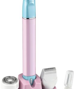 DSP Maquinilla de afeitar eléctrica 5 en 1 para mujer, afeitadora eléctrica y recortadora para mujer con 4 peines, impermeable, carga rápida tipo C, kit de aseo inalámbrico para mujeres, para piernas