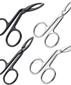LIFKOME Pinzas para Cejas de Acero Inoxidable 4 Piezas Punta Recta y Curva, Pinzas Depiladoras Portátiles para Mujeres, Tijeras para Moldear y Recortar Vello Facial, Uso en Belleza