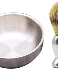Set de Brochas de Afeitar Cuencos, 2 Piezas, Acero Inoxidable | Nylon, Color Plata, Gran Capacidad, Portátil, Espuma Delicada y Abundante, Diseño Fashion