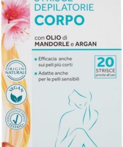 Geomar Tiras depilatorias piernas Brazos con Aloe Vera y Argán 20 Unidades + 4 toallitas Amarilla, L, 10 Unidades