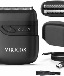 VIKICON® Afeitadora eléctrica de papel de aluminio para hombre, mini maquinilla de afeitar portátil para cara y barba, cuchillas flotantes dobles para afeitado apurado, recortadora de rastrojo USB-C