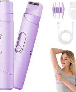 Recortadora de bikini para mujer, afeitadora 2 en 1 para mujer, removedor de vello facial, recargable y sin dolor, uso húmedo y seco, afeitadora eléctrica para mujer, afeitadora facial para bikini