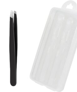 2 pinzas de maquillaje de acero inoxidable, mini pinzas inclinadas con funda para cejas, multiusos como depilación facial de cejas (color negro)